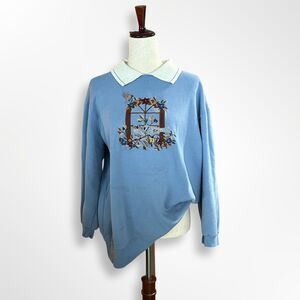 VTG 90s Bobbie Brooks Embroidered Spring Bird Collared Sweatshirt, XL grannycore